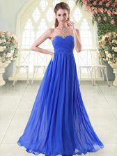  Floor Length Royal Blue Homecoming Dress Chiffon Sleeveless Beading