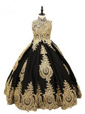  Satin High-neck Sleeveless Lace Up Beading Pageant Gowns in Black
