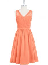 Edgy Orange A-line Lace Prom Dress Side Zipper Chiffon Sleeveless Mini Length