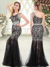  Black Sleeveless Tulle Zipper Prom Party Dress for Prom and Party