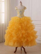 Perfect Sleeveless Beading and Ruffled Layers Lace Up Custom Made Pageant Dress