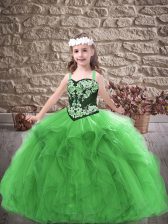 Beautiful Floor Length Green Pageant Dress Wholesale Straps Sleeveless Lace Up