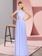 Stunning Baby Blue Lace Up One Shoulder Ruching Prom Evening Gown Chiffon Sleeveless