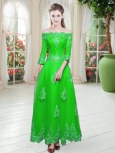  Floor Length Lace Up Dress for Prom Green for Prom and Party with Lace