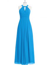 Excellent Ruching Prom Dress Blue Zipper Sleeveless Floor Length