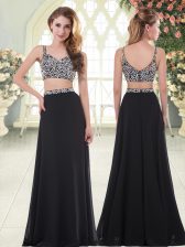 Gorgeous Sleeveless Floor Length Beading Zipper Prom Evening Gown with Black