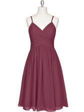 Adorable Knee Length Burgundy Prom Gown Chiffon Sleeveless Pleated