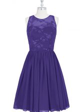 Vintage Purple Chiffon Zipper Scoop Sleeveless Mini Length Prom Dress Lace