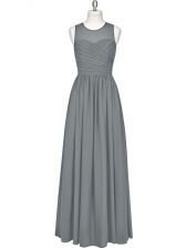  Grey Empire Chiffon Scoop Sleeveless Ruching Floor Length Zipper Prom Party Dress