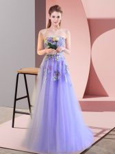  Floor Length Lavender Prom Dress Sweetheart Sleeveless Lace Up