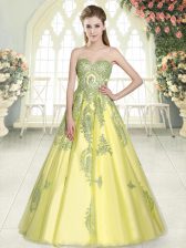 Free and Easy Floor Length A-line Sleeveless Yellow Green Evening Dress Lace Up
