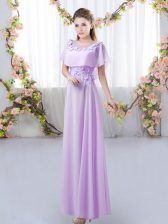 On Sale Lavender Quinceanera Court Dresses Prom and Party and Wedding Party with Appliques Scoop Short Sleeves Zipper