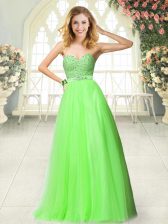 Fashionable Tulle Zipper Sweetheart Sleeveless Floor Length Beading and Lace