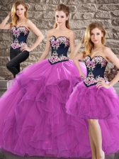 Classical Purple Sweetheart Neckline Beading and Embroidery Sweet 16 Dresses Sleeveless Lace Up
