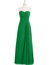 Fine Chiffon Sweetheart Sleeveless Zipper Ruching Evening Dress in Green