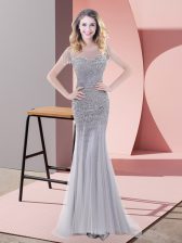  Grey Short Sleeves Tulle Zipper Dress for Prom for Prom and Party and Military Ball