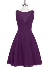  Eggplant Purple Chiffon Zipper Prom Evening Gown Sleeveless Mini Length Ruching