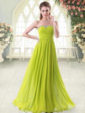 Flare Sweetheart Sleeveless Prom Evening Gown Floor Length Beading Yellow Green Chiffon