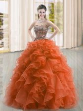 Free and Easy Floor Length Rust Red 15 Quinceanera Dress Sweetheart Sleeveless Lace Up