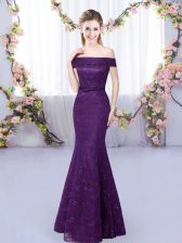  Purple Sleeveless Floor Length Lace Lace Up Damas Dress