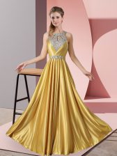 Clearance Gold Sleeveless Floor Length Beading Lace Up Evening Dress