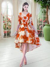 Excellent Orange Red Scoop Neckline Belt Prom Party Dress Half Sleeves Lace Up