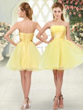 Beautiful Yellow Lace Up Strapless Beading Prom Dress Organza Sleeveless