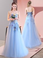 Cute Blue Prom Evening Gown Prom and Party with Appliques Sweetheart Sleeveless Lace Up
