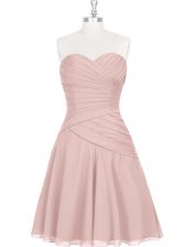 Fantastic Pink Sweetheart Zipper Ruching and Pleated Prom Gown Sleeveless