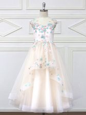 Cute A-line Flower Girl Dresses for Less Champagne Scoop Tulle Sleeveless Floor Length Zipper