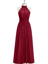 Decent Burgundy Sleeveless Ruching Floor Length Prom Evening Gown