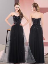 Custom Designed Black Prom Gown Prom and Party and Military Ball with Sequins Sweetheart Sleeveless Lace Up