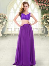  Straps Sleeveless Zipper Dress for Prom Purple Chiffon