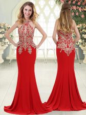 Noble Sleeveless Sweep Train Zipper Beading and Lace Prom Evening Gown
