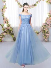  Floor Length Lace Up Vestidos de Damas Blue for Prom and Party and Wedding Party with Lace