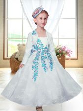 Glamorous Sleeveless Zipper Ankle Length Embroidery Flower Girl Dresses