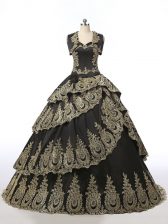 Amazing Black Lace Up 15th Birthday Dress Embroidery Sleeveless Floor Length