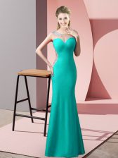 Admirable Turquoise Sleeveless Satin Zipper Evening Dress for Prom and Party and Military Ball