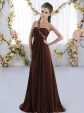 Suitable Brown Lace Up Dama Dress Beading Sleeveless Brush Train