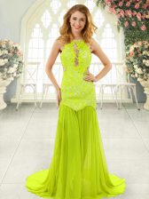 Sleeveless Brush Train Backless With Train Lace Dress for Prom