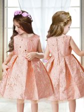Exquisite Mini Length Pink Little Girls Pageant Gowns Satin Sleeveless Embroidery