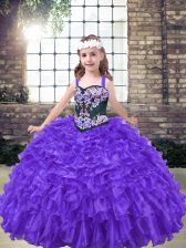  Ball Gowns Pageant Dress for Teens Purple Straps Organza Sleeveless Floor Length Lace Up