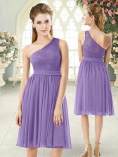 Luxury Lavender Chiffon Side Zipper Homecoming Dress Sleeveless Knee Length Lace