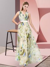 New Style Multi-color Zipper V-neck Pattern Evening Dress Printed Sleeveless