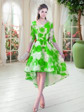 Colorful Lace Scoop Half Sleeves Lace Up Belt Prom Dress in Green