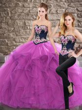  Purple Quinceanera Gown Sweetheart Sleeveless Sweep Train Lace Up