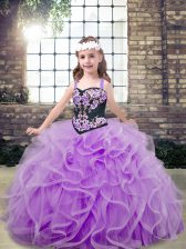 Perfect Sleeveless Lace Up Floor Length Embroidery and Ruffles Custom Made Pageant Dress