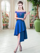  Royal Blue A-line Appliques Dress for Prom Zipper Satin Sleeveless Asymmetrical