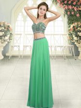 Sumptuous Floor Length Green Homecoming Dress Chiffon Sleeveless Beading