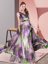 Edgy Printed V-neck Sleeveless Lace Up Pattern Prom Evening Gown in Multi-color